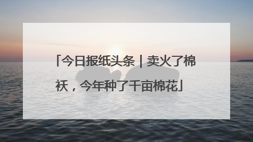 今日报纸头条｜卖火了棉袄，今年种了千亩棉花
