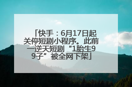 快手：6月17日起关停短剧小程序。此前一逆天短剧“1胎生99子”被全网下架